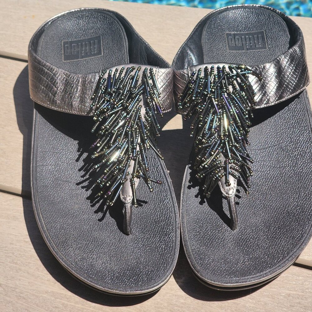 FitFlop Cha Cha Beaded Thong Wedge Sandal, Size 8, Style 336-289